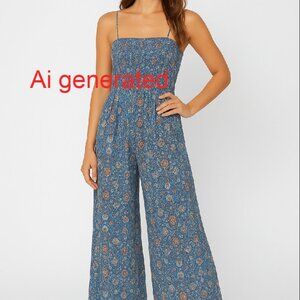 Jumpsuit with Wide-Leg Halara-style Boho Style Smocked top  Made in INDIA SZ F